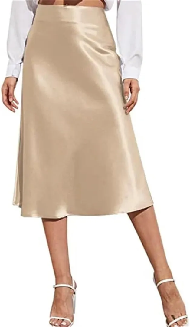 Women's Summer Skirts Mid Skirt Long Zipper Elegant Skirt High Waist Solid Color Satin Skirt