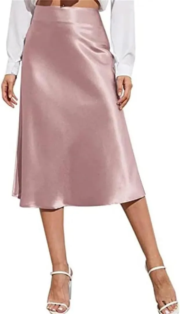 Women's Summer Skirts Mid Skirt Long Zipper Elegant Skirt High Waist Solid Color Satin Skirt
