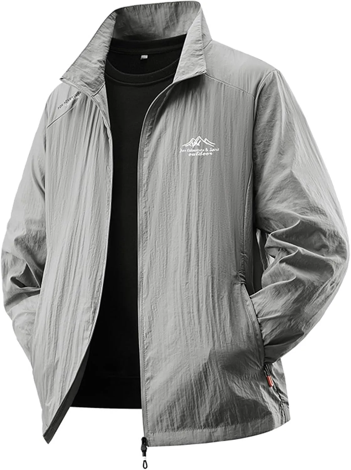 Women's Sunscreen Jacket Men Unisex Long Sleeve No Hat Stand Zippered Pocket Breathable Loose Convenient Sport Coat