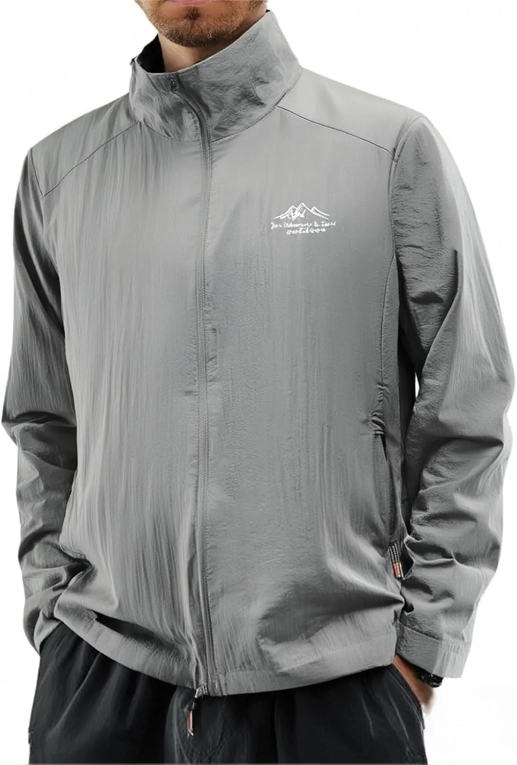Women's Sunscreen Jacket Men Unisex Long Sleeve No Hat Stand Zippered Pocket Breathable Loose Convenient Sport Coat