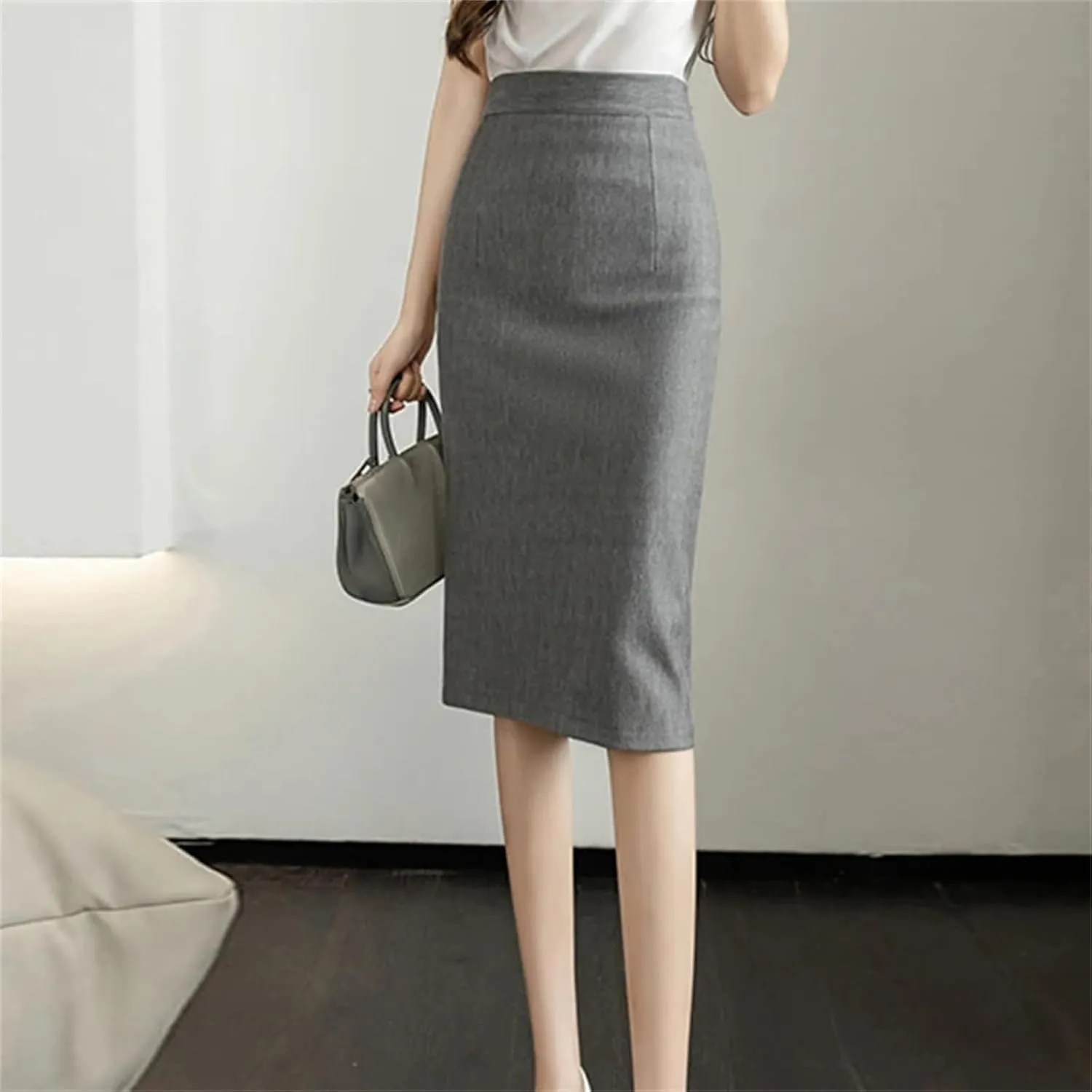 Women's Vintage Stretch Pencil Skirt – Office Lady Formal Midi Skirt Elegant Package Hip Below Knee Skirt