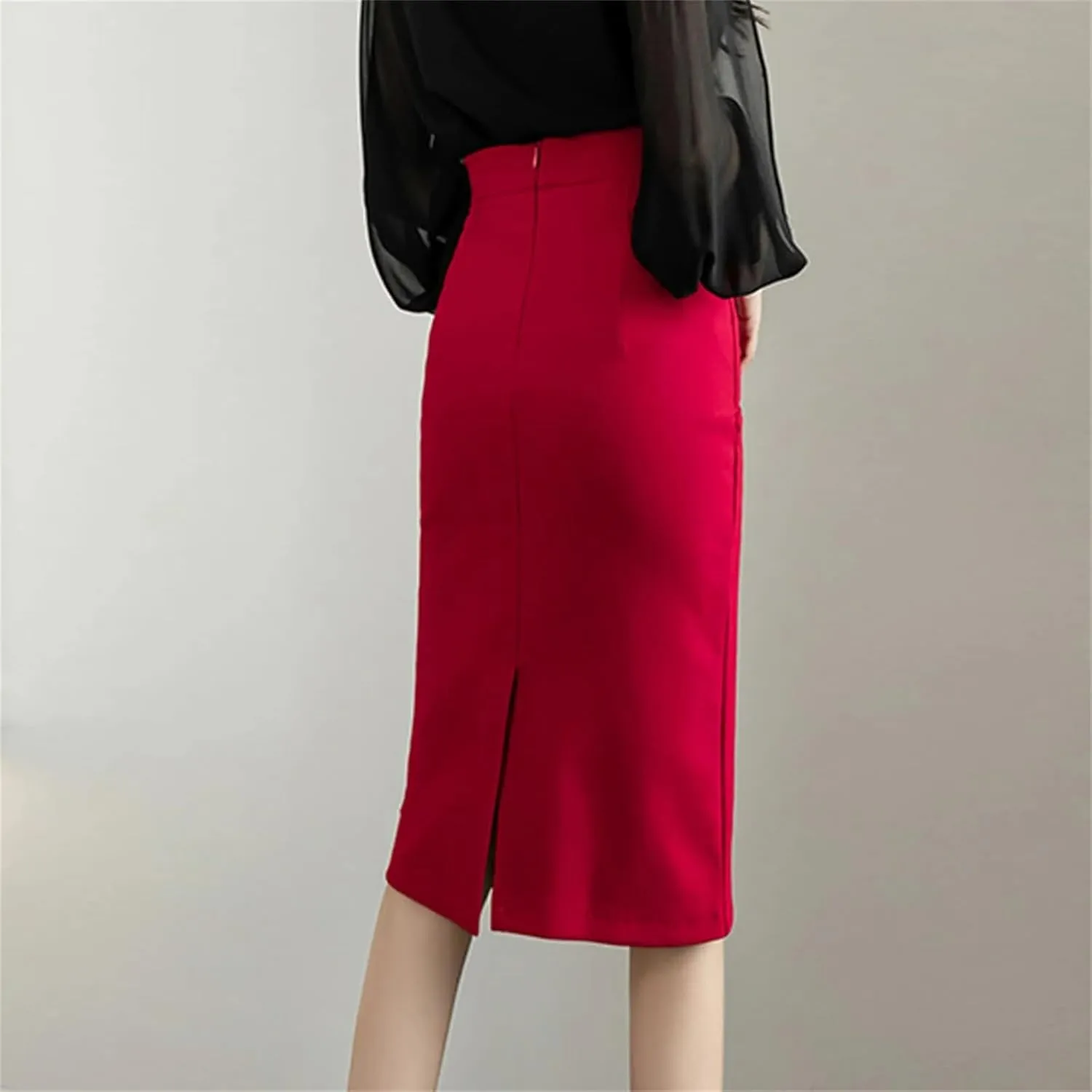Women's Vintage Stretch Pencil Skirt – Office Lady Formal Midi Skirt Elegant Package Hip Below Knee Skirt