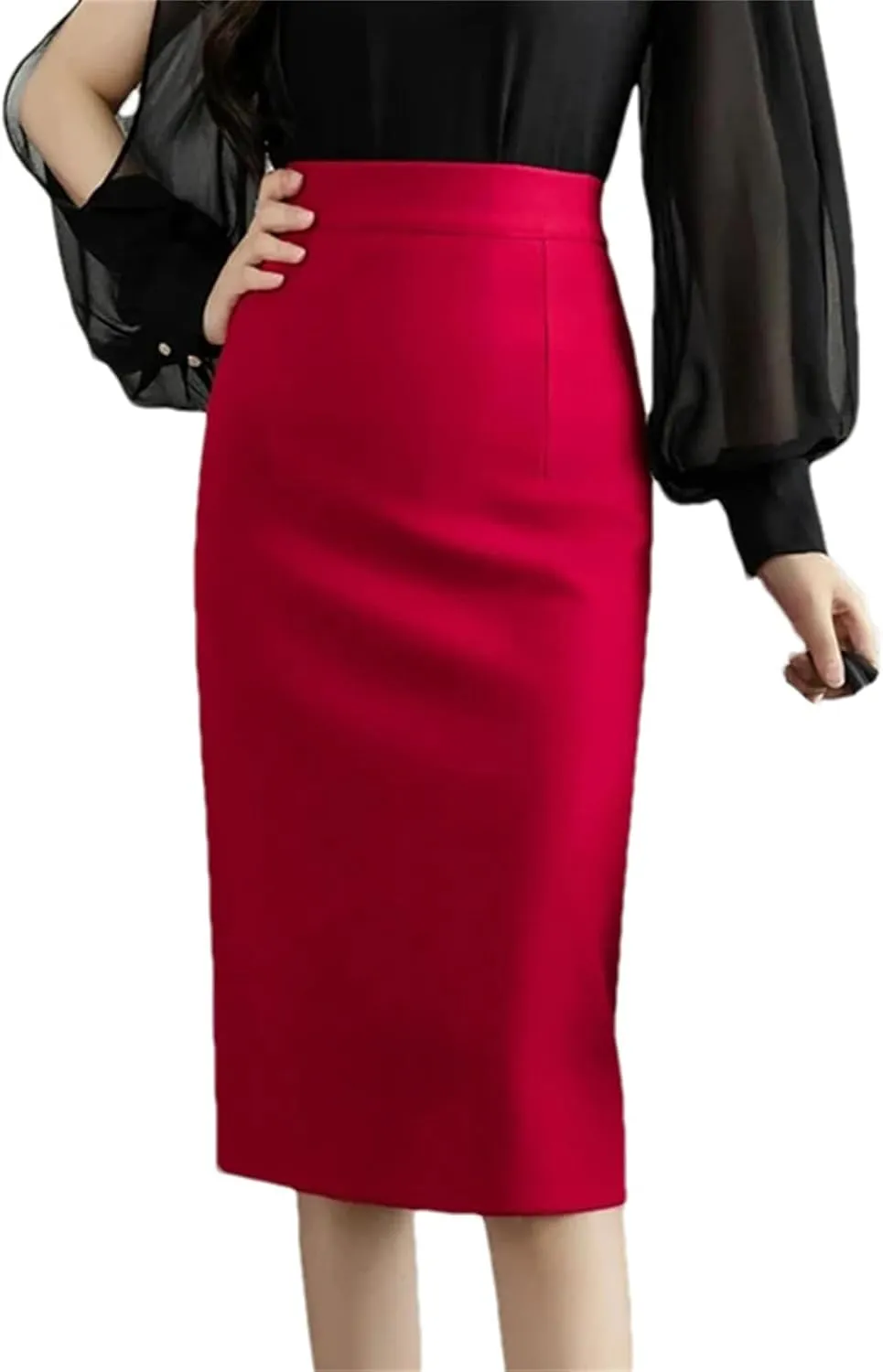 Women's Vintage Stretch Pencil Skirt – Office Lady Formal Midi Skirt Elegant Package Hip Below Knee Skirt