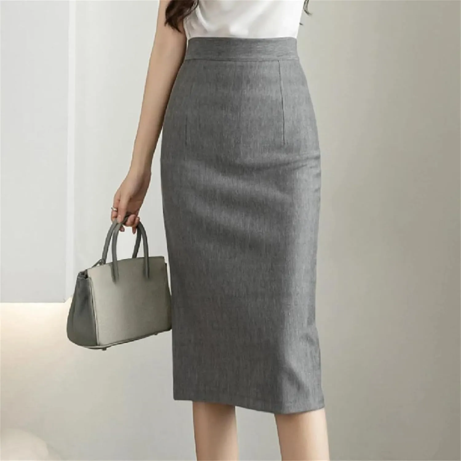 Women's Vintage Stretch Pencil Skirt – Office Lady Formal Midi Skirt Elegant Package Hip Below Knee Skirt