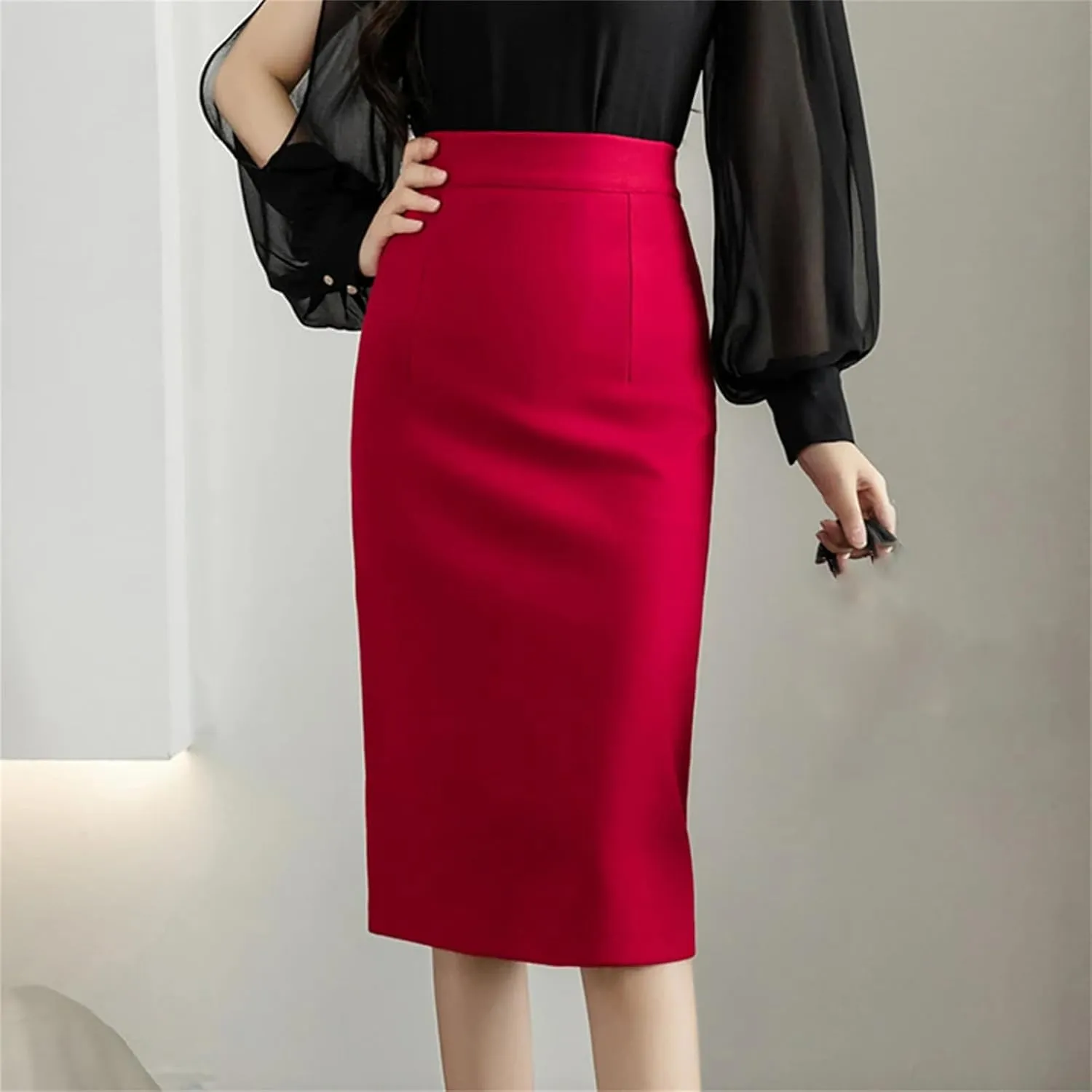 Women's Vintage Stretch Pencil Skirt – Office Lady Formal Midi Skirt Elegant Package Hip Below Knee Skirt