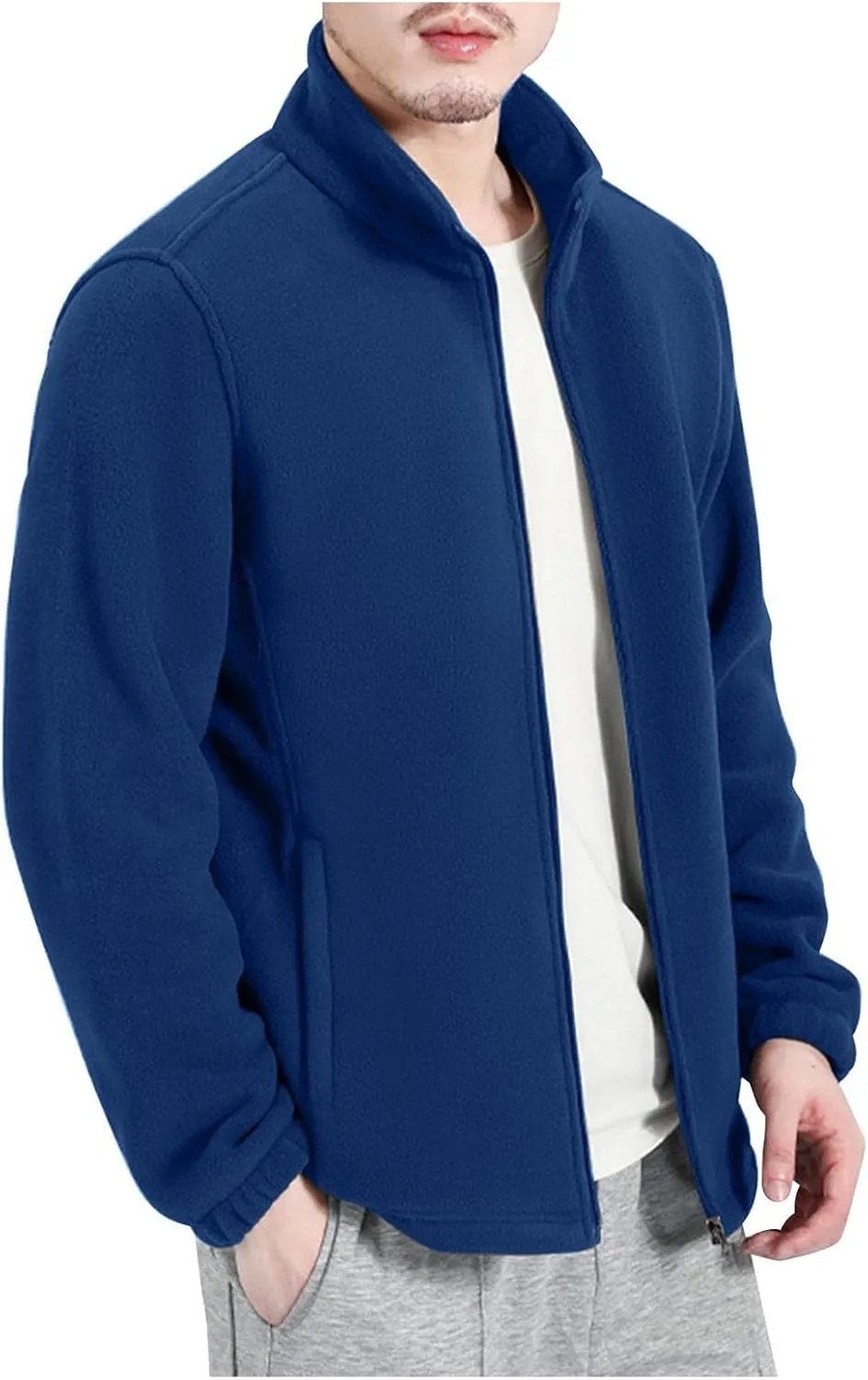 WUAI-Men Bomber Jacket Lightweight Winter Fleece Lined Tactical Sherpa Cargo Military Jacket Stand Collar Zip Up Outwear