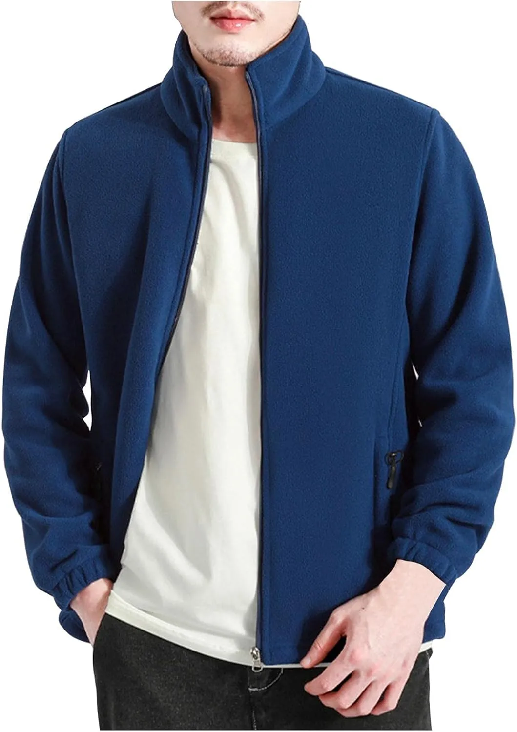 WUAI-Men Bomber Jacket Lightweight Winter Fleece Lined Tactical Sherpa Cargo Military Jacket Stand Collar Zip Up Outwear
