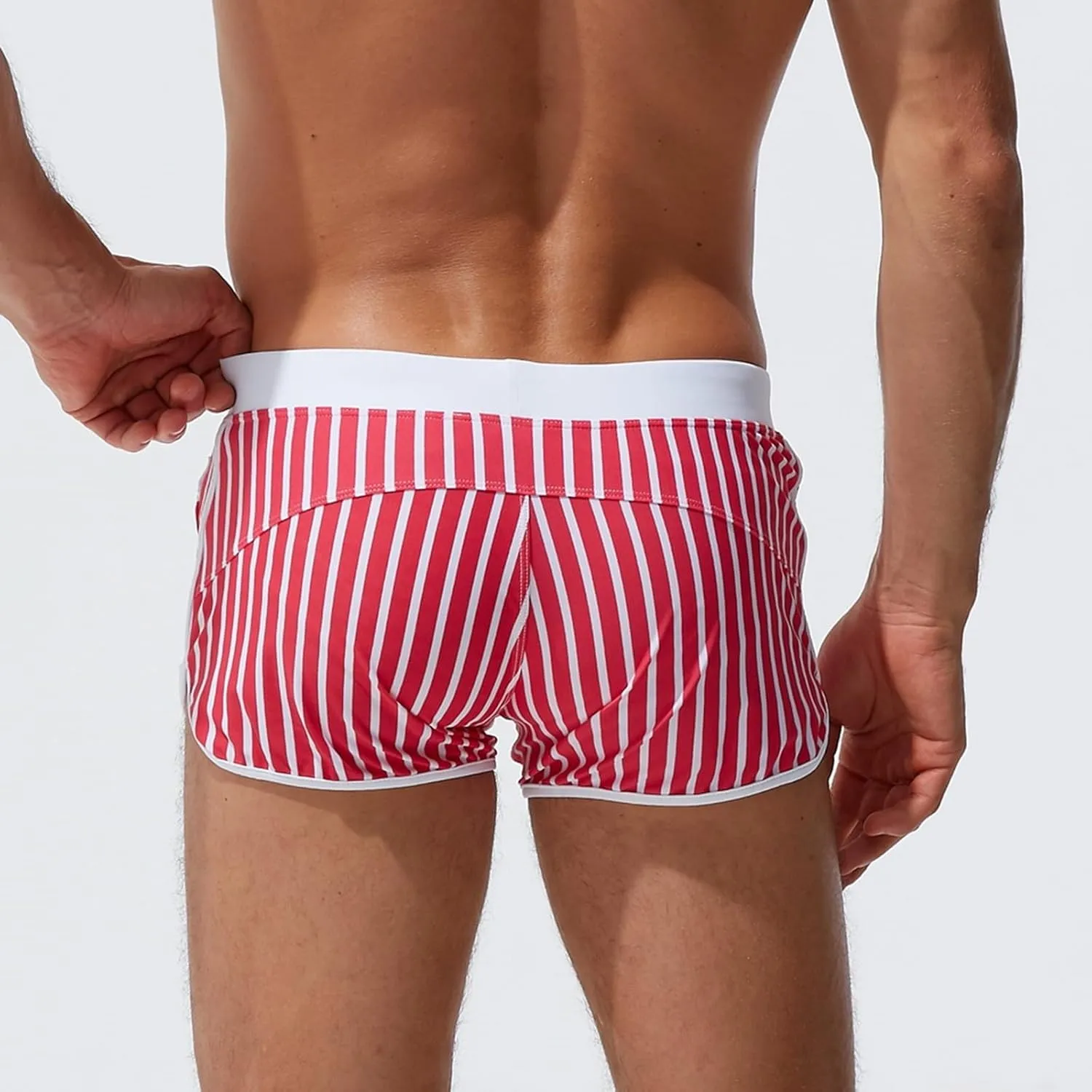 ZEFOTIM Swim Shorts for Men Drawstring Funny Striped Trunk Board Surf Swimsuit with Zipper Pockets
