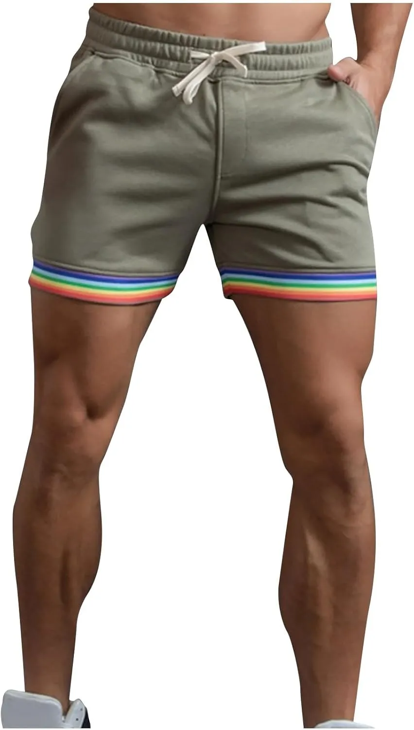Zeiyignr Mens Rainbow Striped Sweat Shorts Casual Fitness Running Shorts Cotton Workout Gym Jogger Lounge Shorts with Pockets
