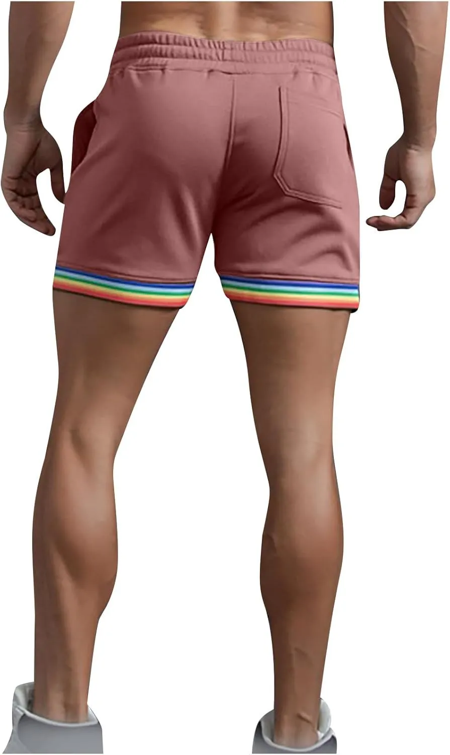 Zeiyignr Mens Rainbow Striped Sweat Shorts Casual Fitness Running Shorts Cotton Workout Gym Jogger Lounge Shorts with Pockets