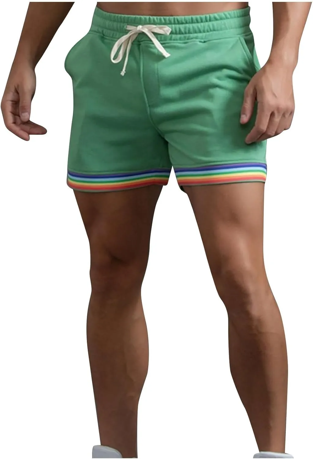 Zeiyignr Mens Rainbow Striped Sweat Shorts Casual Fitness Running Shorts Cotton Workout Gym Jogger Lounge Shorts with Pockets