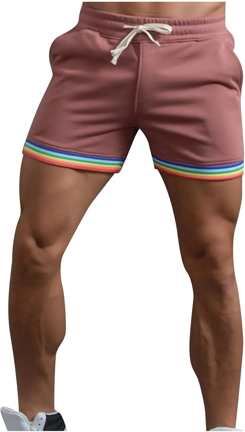 Zeiyignr Mens Rainbow Striped Sweat Shorts Casual Fitness Running Shorts Cotton Workout Gym Jogger Lounge Shorts with Pockets