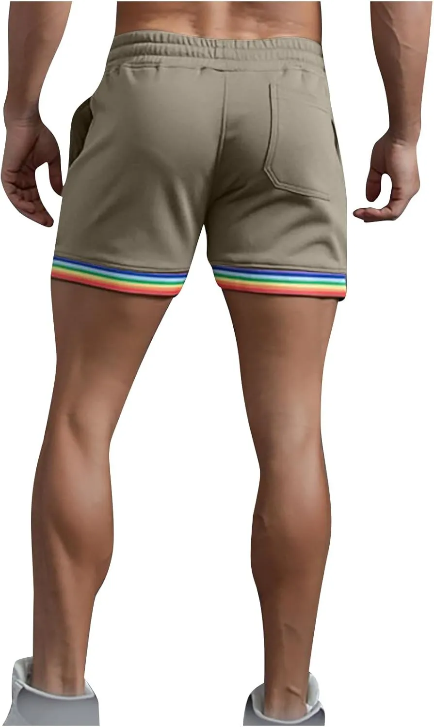Zeiyignr Mens Rainbow Striped Sweat Shorts Casual Fitness Running Shorts Cotton Workout Gym Jogger Lounge Shorts with Pockets