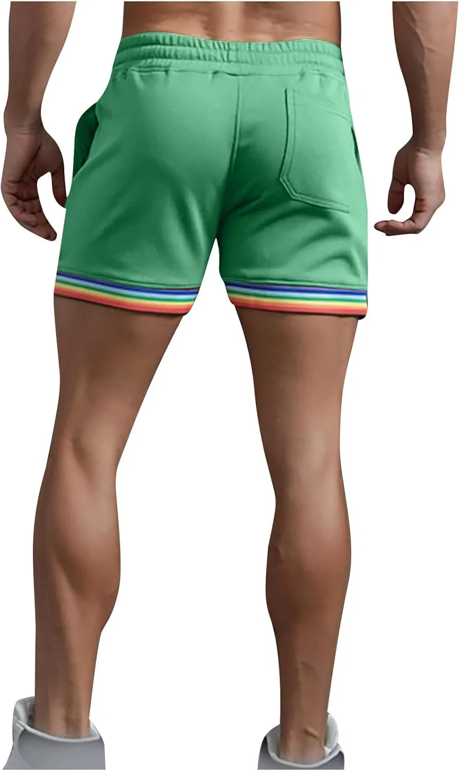 Zeiyignr Mens Rainbow Striped Sweat Shorts Casual Fitness Running Shorts Cotton Workout Gym Jogger Lounge Shorts with Pockets